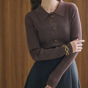 러브티크 붐붐 라메 리브 폴로 카라 가디건