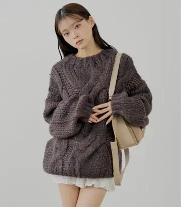 chico 치코 빅 케이블 루즈 미니 원피스 브라운