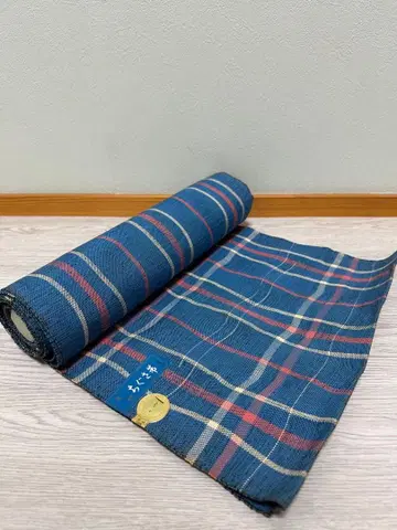 나고야 오비 블루 계열 체크 무늬 치구사 오비