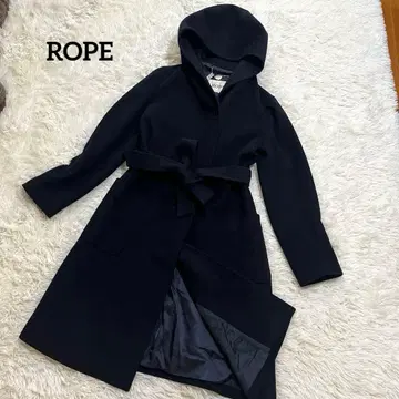 ROPE 로페 캐시미어 혼방 후데트 벨티드 코트 롱 코트 38 네이비
