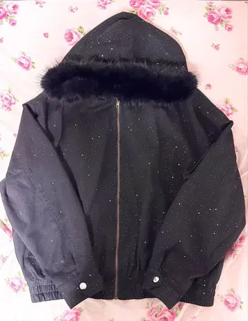 BLACK QUEEN 라메 믹스 퍼 블루종 아우터