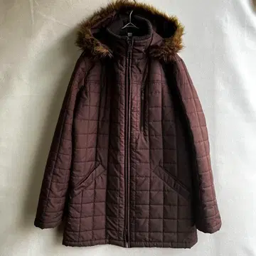 유니클로 여성용 퀼팅 자켓 코트 M 브라운 후드