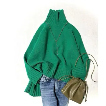 새상품급 투모로우랜드 울 캐시미어 하이넥 풀오버 그린