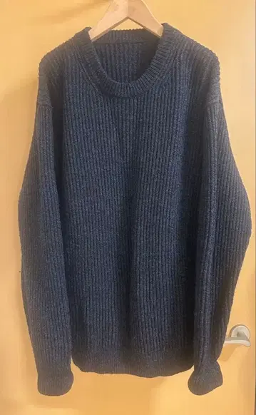 잔사로 짠 크루넥 스웨터 XXL 블루