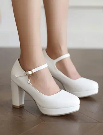 시 화이트 하이힐 멜리 제인 펌프스