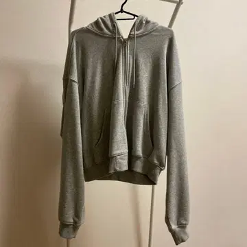 지퍼 후드티 L 짧은 기장 그레이 더블 지퍼