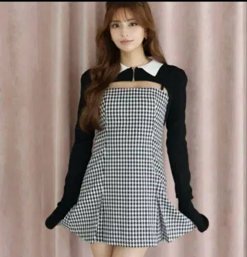 체크 무늬 긴팔 미니 원피스 Randy