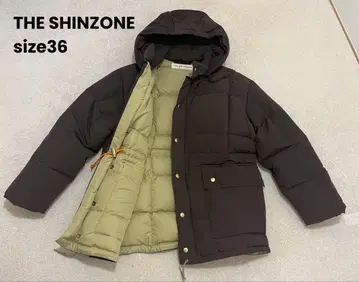 THE SHINZONE 브라운 다운 자켓 후드 부착 미들 기장