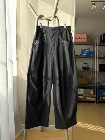 [ Perushu ] 스터드 스트라이프 와이드 슬랙스