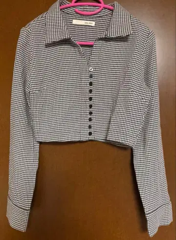 ROYAL PARTY 하운드투스 패턴 크롭 셔츠 숏 기장 프리 사이즈