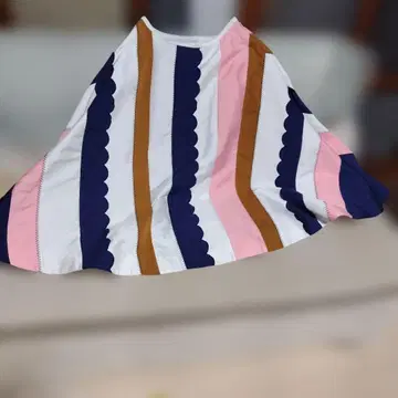 플레어 스커트 네이비 핑크 스트라이프