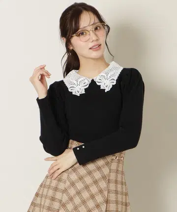 윌셀렉션 리본 레이스 칼라 턱 슬리브 니트