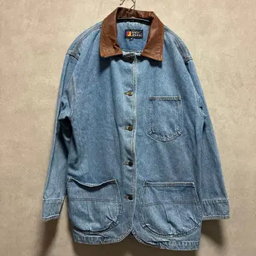 ANDY JOHNS 가죽 옷깃 데님 자켓 커버올 M 구제 의류