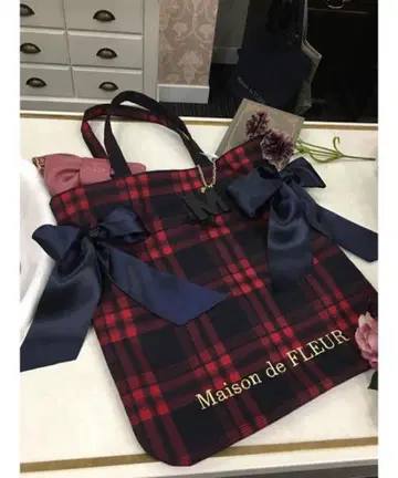 Maison de FLEUR 메종 드 플뢰르 체크 더블 리본 토트