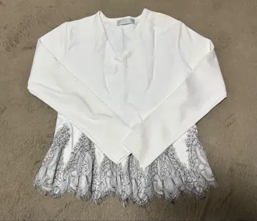 [셀포드] 레이스 모티브 V넥 니트 풀오버 화이트 38