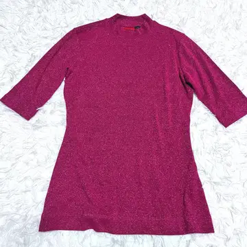 새상품급 HUGO 라메 니트 상의 빨간색 레드 칠부 소매 하이넥