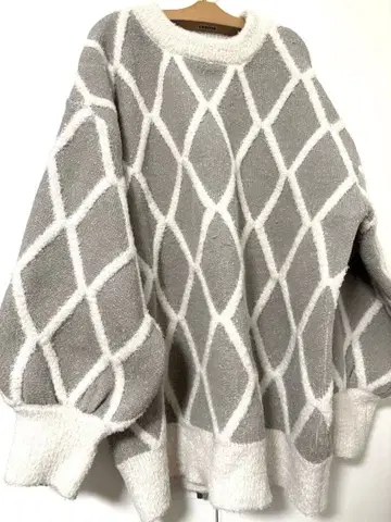 rienda 다이아 체크 오버 사이즈 니트 베이지