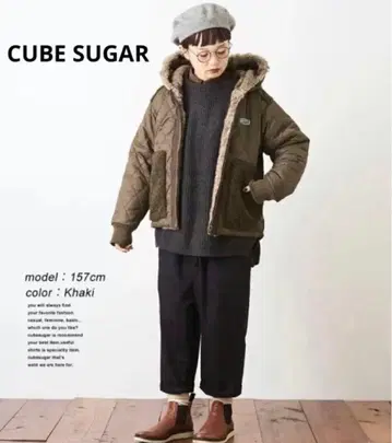 CUBE SUGAR 충전솜 퀼트 인조 모피 콤비네이션 자켓