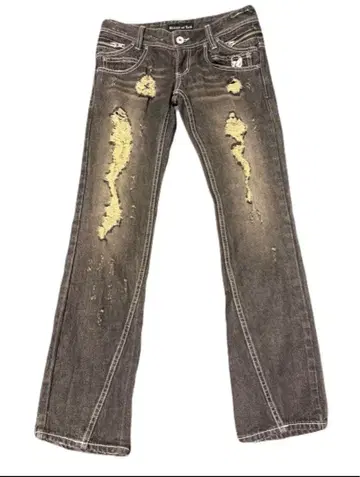 y2k 데미지 가공 부츠컷 데님 다크 그레이