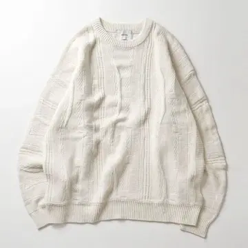 빈티지 레트로 자카드 스트라이프 패턴 3D 니트 풀오버 /L