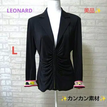 LEONARD 새상품급 블랙 칸칸 소재 자켓 프론트 개더