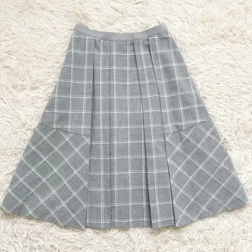 폭시 뉴욕 박스 체크 무늬 플레어 스커트 플리츠 M 그레이