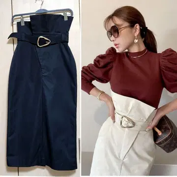 새상품급 에이미 이스트 월 버클 하이웨스트 스커트 블랙 S 사이즈