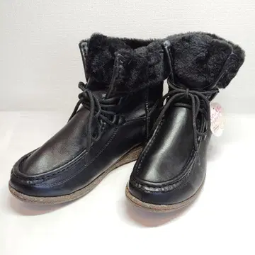 미사용 새상품 숏부츠 레이스업 보아 속기모 블랙 24cm