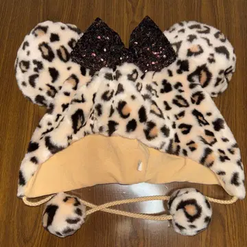 레오파드 무늬 미키풍 모자 스팽글 리본 포함