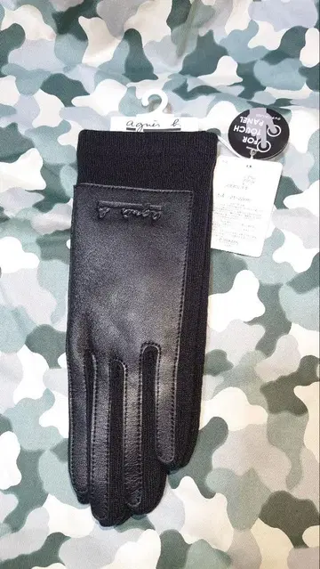 아네스베 장갑 블랙 저지 가죽 콤비 터치 패널