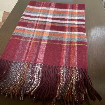 빨간색 계열 체크 대형 스톨 울