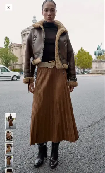 ZARA 스웨이드풍 미디 플리츠 스커트 M