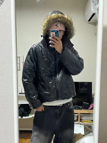 penfield 광택 퍼(fur) 포함 다운 자켓 y2k 테크 그런지