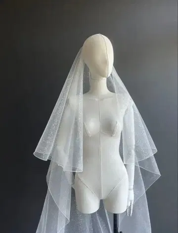 AiLE 웨딩 베일 2층 클리어 라메 장식 메로우 가공 M 사이즈