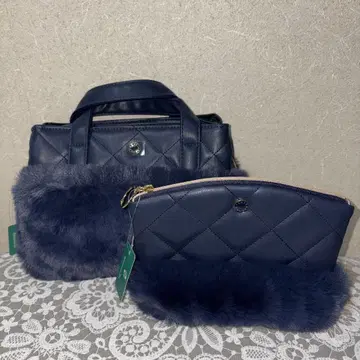 애프터눈 티 네이비 퀼팅 디자인 백 & 파우치 2세트