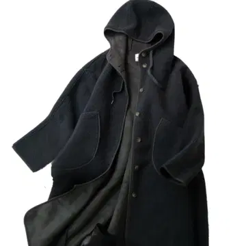 melange 메주 보아 후드 코트 오버 사이즈 차콜 그레이