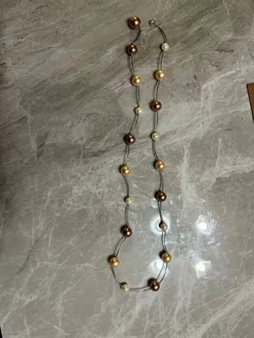 펄 비즈 목걸이 브라운 화이트