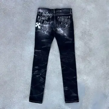 십자가 스키니 블랙 데님 크로스 v계 헤이세이 갸루 남자 고딕