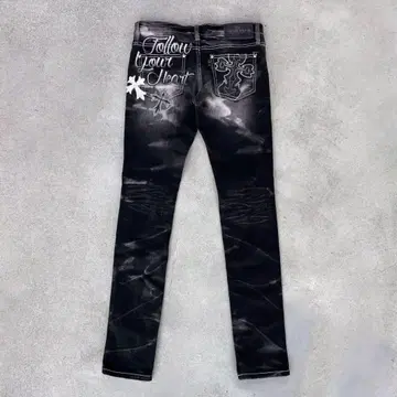 십자가 스키니 블랙 데님 크로스 v계 헤이세이 갸루 고딕