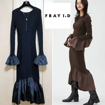 새상품급 정가 25,300엔 프레이 아이디 개더프릴 니트 콤비 원피스