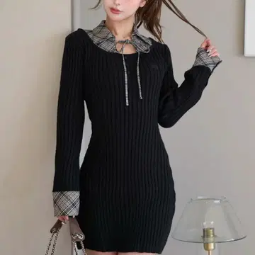 다리치 레이어드라이크 니트 미니 원피스