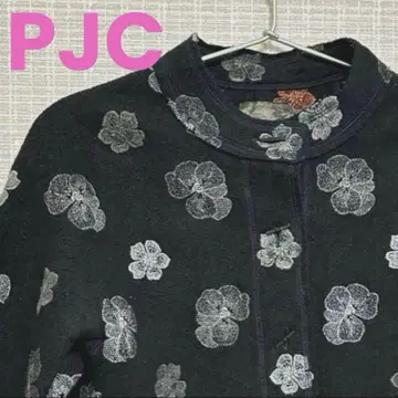 PJC 오오니시 카즈코 압축 울 숏 코트 꽃 자수 니트 가디건