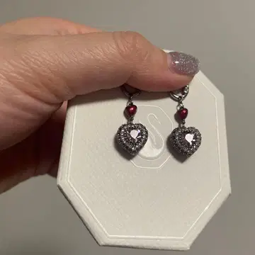 스와로브스키 귀걸이 하트 핑크