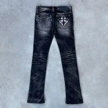 해골 자수 블랙 부츠컷 데님 십자가 v 헤이세이 갸루 남자 고딕