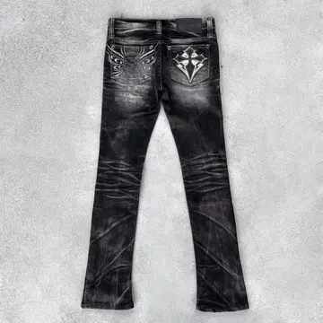 해골 자수 블랙 부츠컷 데님 십자가 v 헤이세이 갸루 남자 고딕