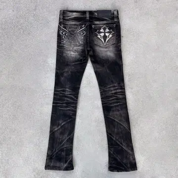 해골 자수 블랙 부츠컷 데님 십자가 v 헤이세이 갸루 남자 고딕