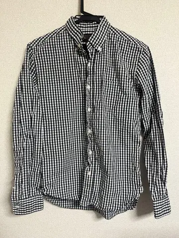 BEAMS PLUS 버튼다운 셔츠 체크 무늬 긴팔 화이트/블랙 XS