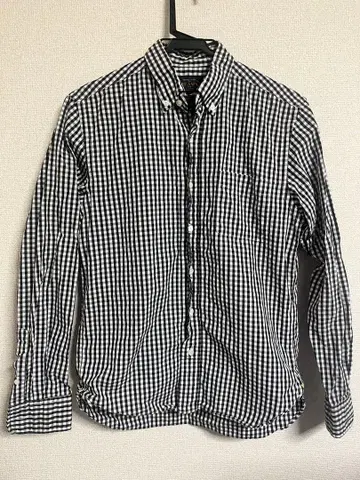 BEAMS PLUS 버튼다운 셔츠 체크 무늬 긴팔 화이트/블랙 XS