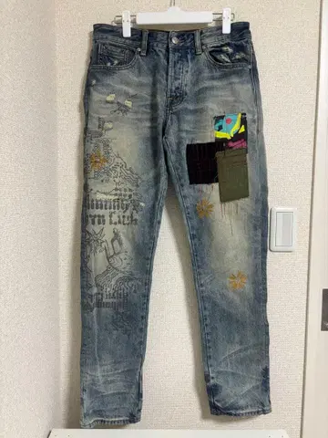 패치워크 디자인 블루 데님 팬츠