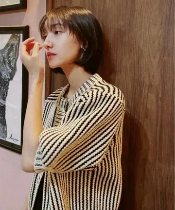 CLANE 28,600엔 스트라이프 케이블 하프 슬리브 가디건